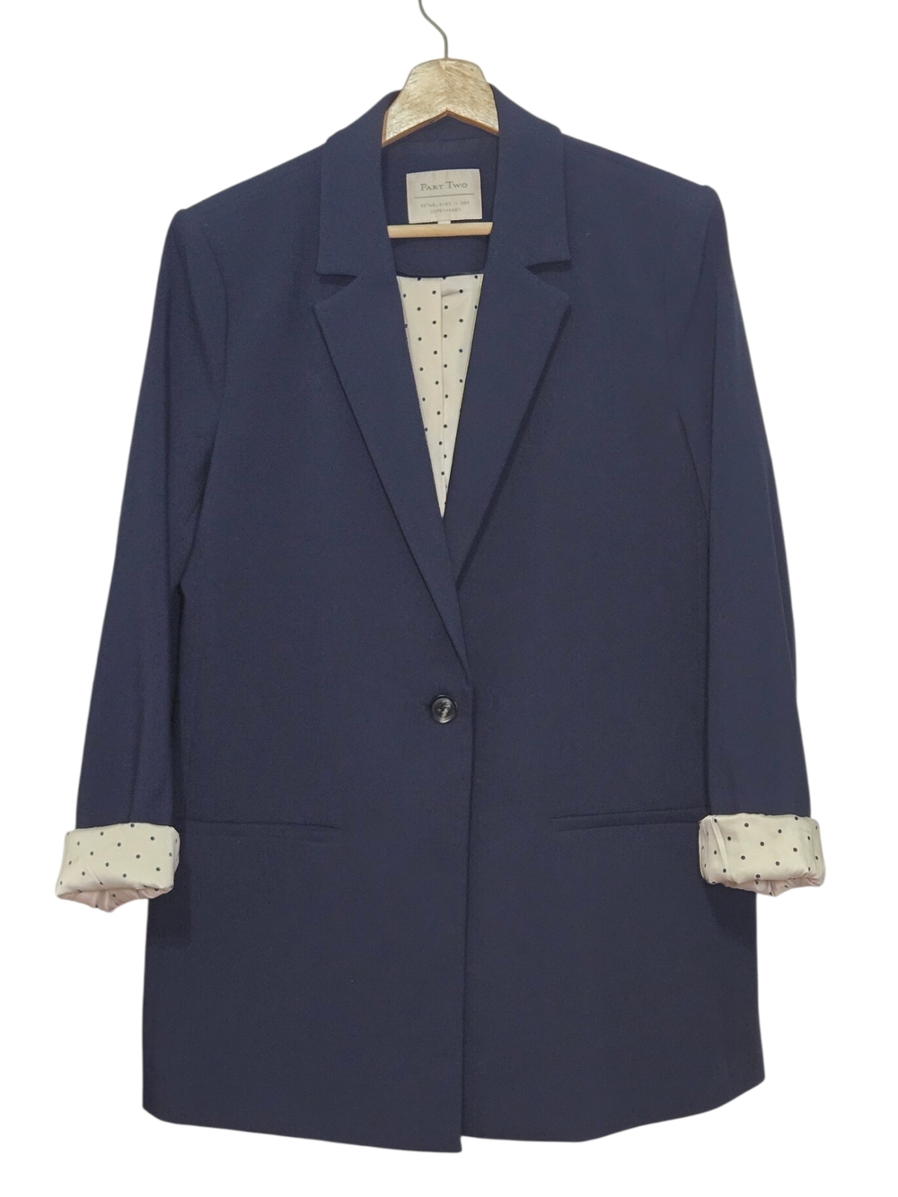 Part Two Kylie BZ Navy Tailored Blazer Size 42 Polka Dot Lined Single Button